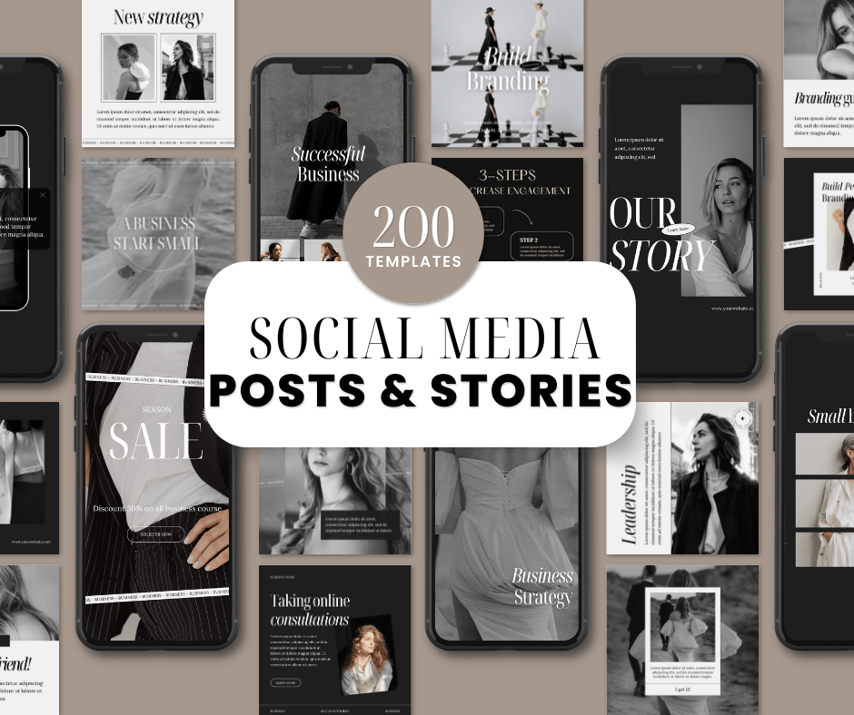 Beyond The Hustle 200 Noir Luxe Social Media Templates: Posts & Stories