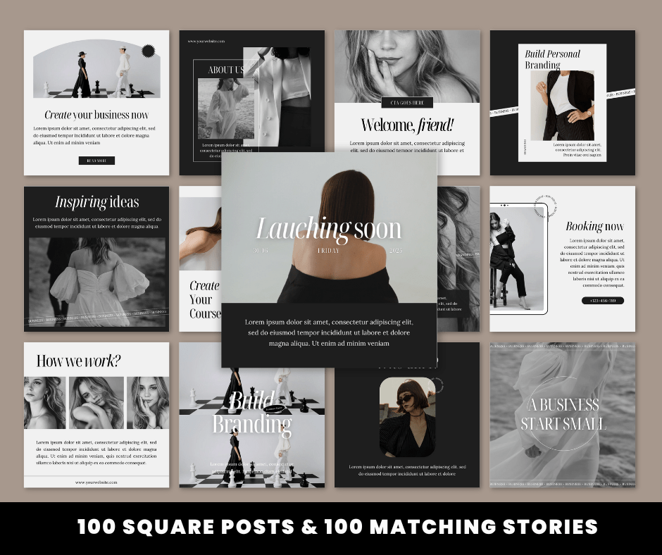 Beyond The Hustle 200 Noir Luxe Social Media Templates: Posts & Stories