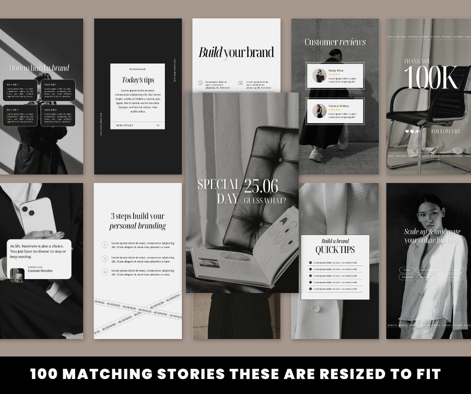 Beyond The Hustle 200 Noir Luxe Social Media Templates: Posts & Stories