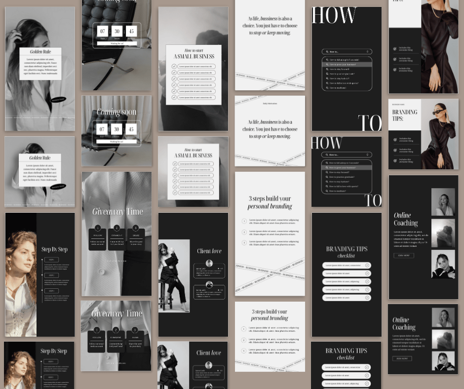 Beyond The Hustle 200 Noir Luxe Social Media Templates: Posts & Stories