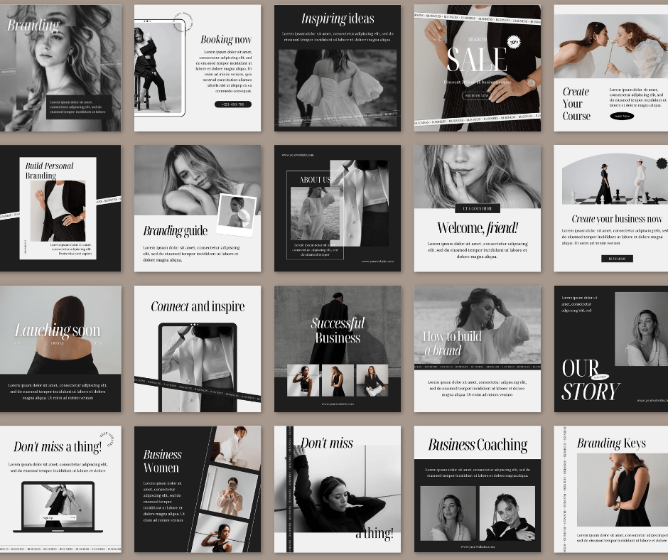 Beyond The Hustle 200 Noir Luxe Social Media Templates: Posts & Stories