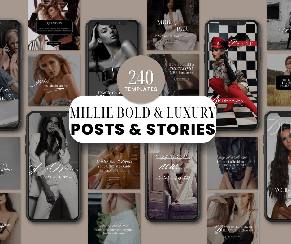 Beyond The Hustle 240 Millie Bold & Luxe Social Media Templates: Posts & Stories