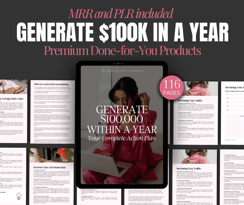 Beyond The Hustle Generate $100K in a Year Ebook & Workbook